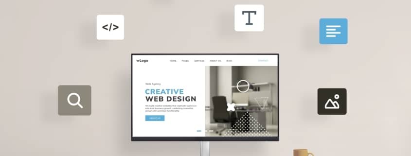 Creative layout for a website design company showcasing modern UX/UI and branding.