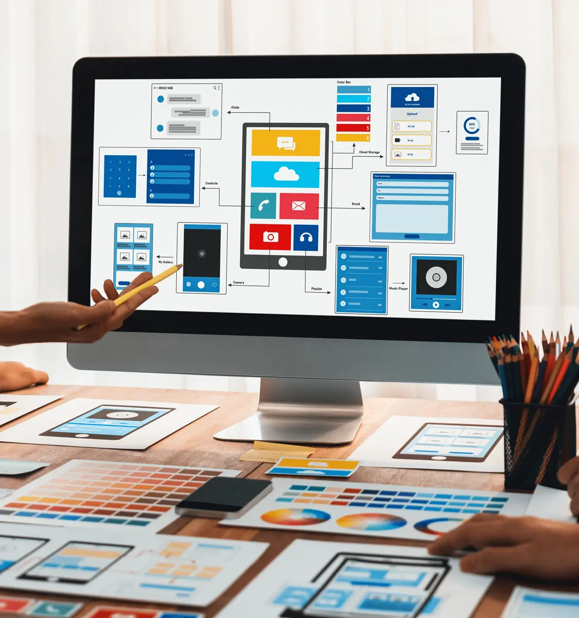 Designer reviewing website interface