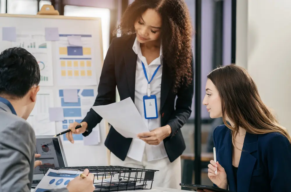 Business team reviewing website strategy